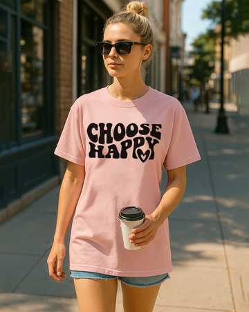 Comfort Colors 1717 shirt with “Choose Happy” graphic – positivity inspirational tee