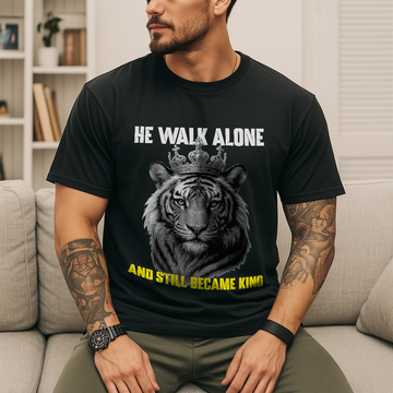 He Walk Alone King Tee, Vintage Comfort Colors 1717 Graphic Tiger Shirt for Men & Women, Bold Comfort Color Shirt for Alpha Vibes