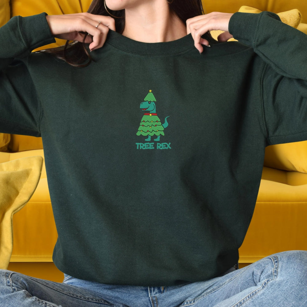 Christmas Couple Shirts Christmas Tree Rex Sweatshirt Embroidery Sweatshirt Hoodie, Funny Couples Shirts