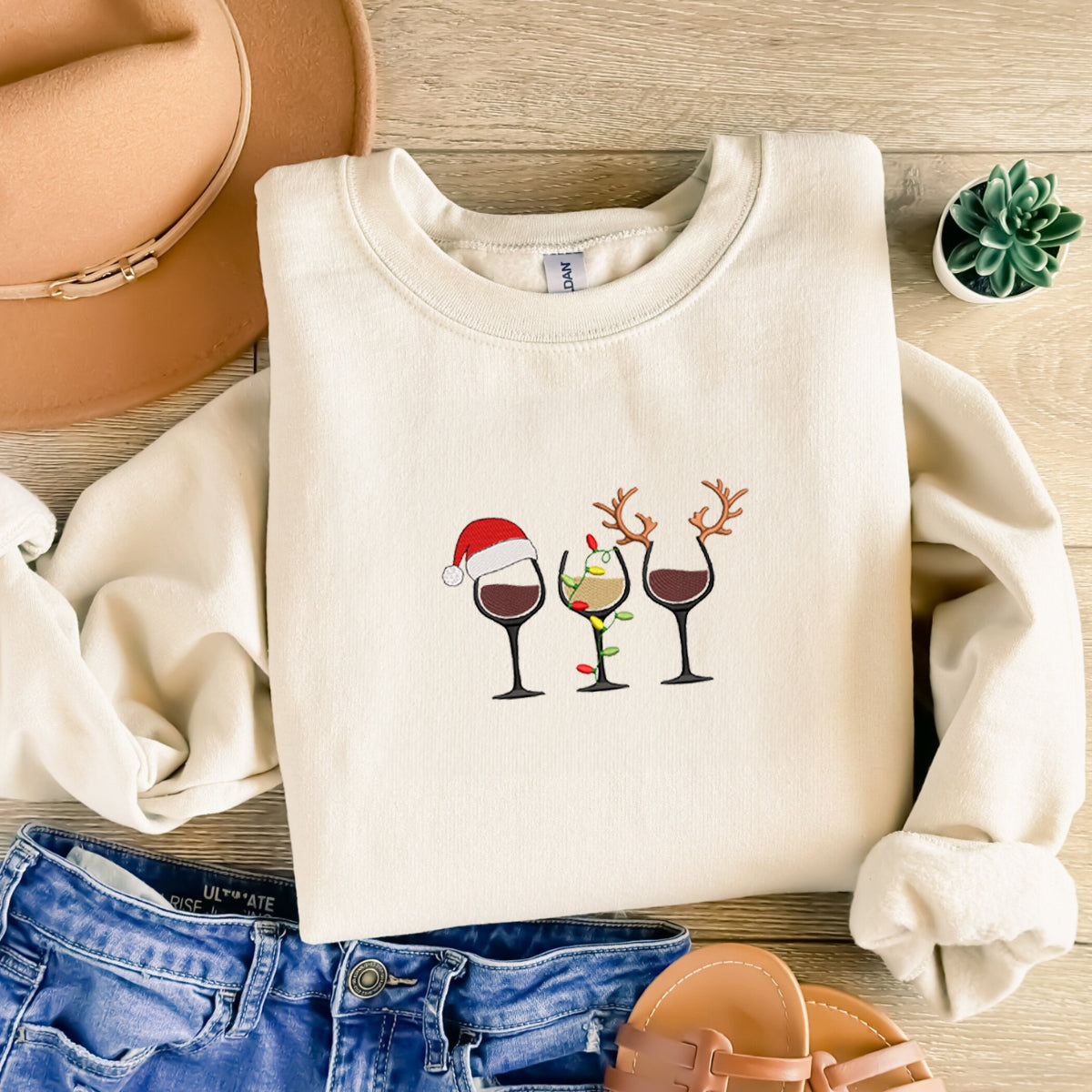 Christmas Couple Shirts Wine Lights Christmas Cute Embroidered Sweatshirts Hoodies Funny Couples Shirts