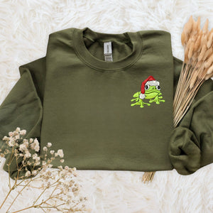 Christmas Couple Shirts Frog Sweatshirt, Funny Frog Santa Hat Cute Embroidered Sweatshirts Hoodies Funny Couples Shirts