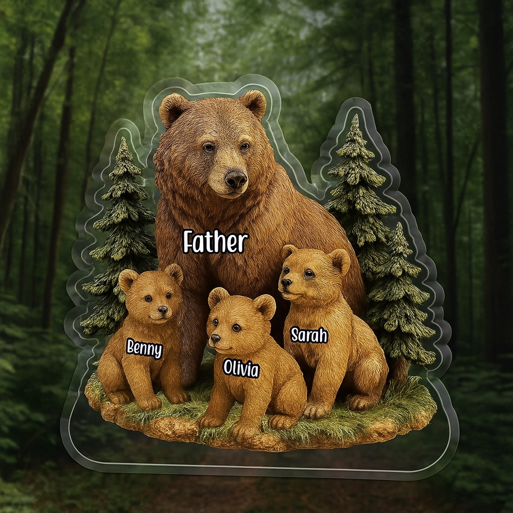 Custom Bear Dad Acrylic Plaque with kids’ names – the perfect Father’s Day gift for dads and grandpas. Personalized keepsake for home or office decor.