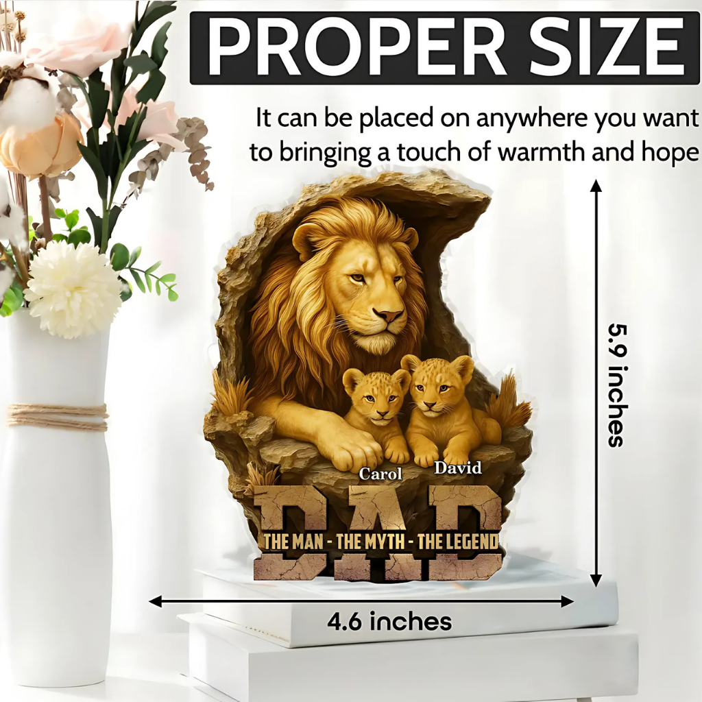 Personalized Lion Dad Acrylic Plaque with Kids' Names, Custom Father's Day Gift from Children, Dad Grandpa Husband Keepsake Decoration