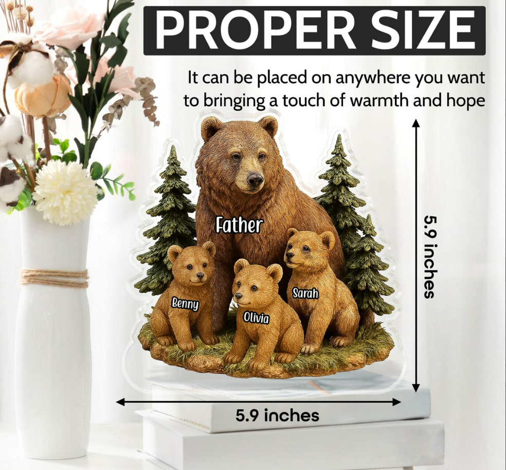 Custom Bear Dad Acrylic Plaque with Kids’ Names, Personalized Father’s Day Gift for Dad, Grandpa, or Husband, Unique Wildlife Decoration Keepsake