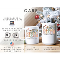Two-tone mental health mugs with care info: microwave & dishwasher safe, printed in USA. Cozy holiday vibe.