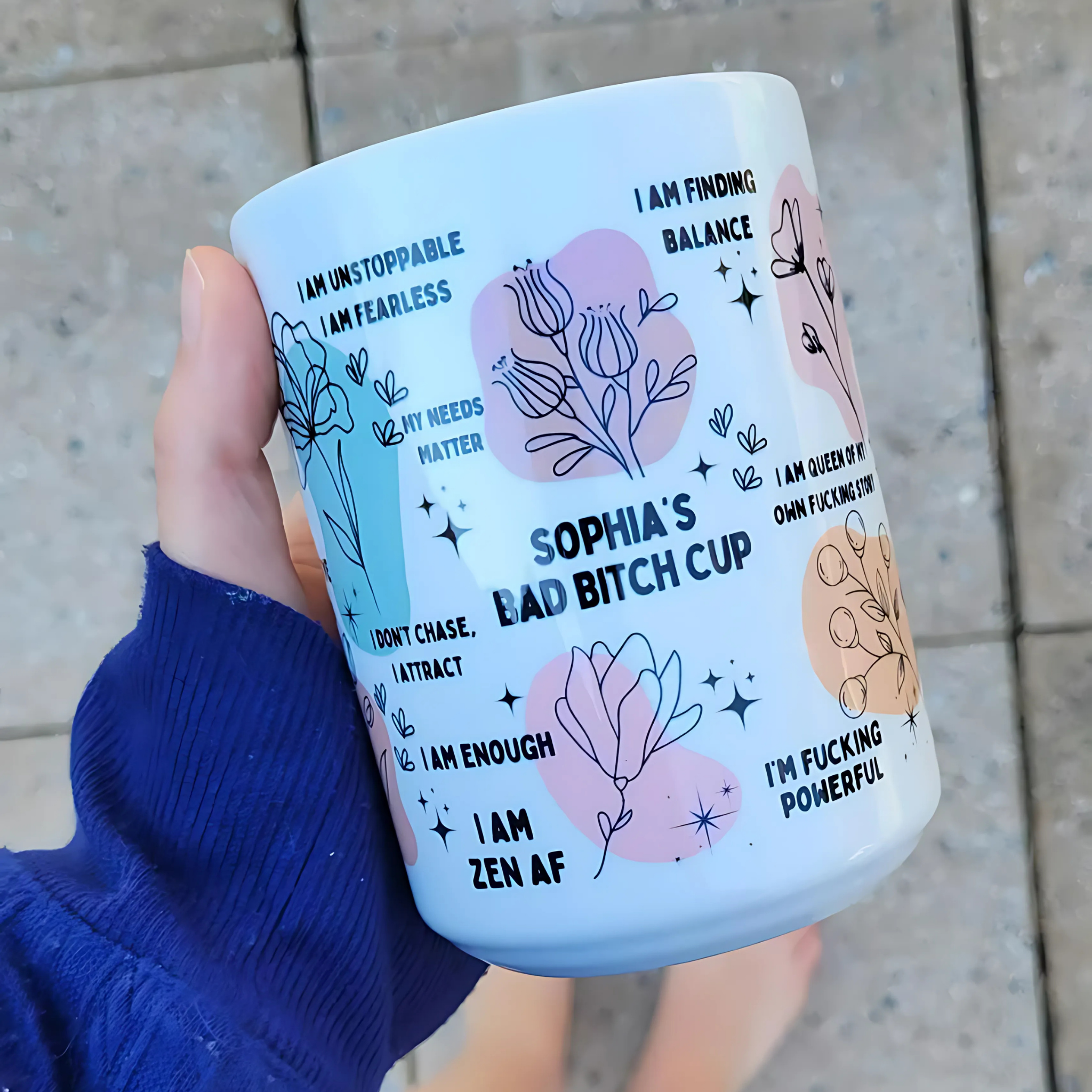 Personalized Bad B*tch Affirmation Mug 15oz – Mental Health Coffee Cup, Gift for Her, Empowerment Vibes