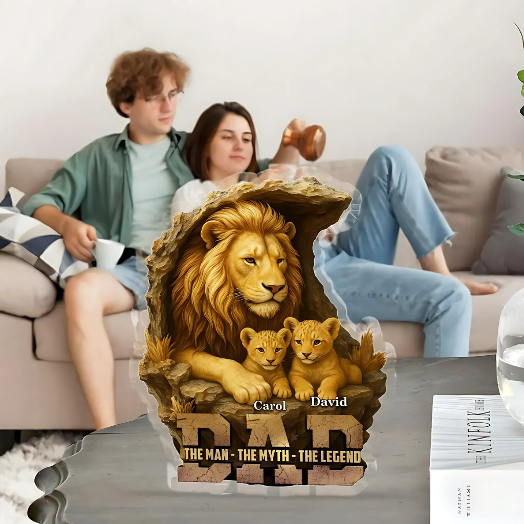 Personalized Lion Dad Acrylic Plaque with Kids' Names, Custom Father's Day Gift from Children, Dad Grandpa Husband Keepsake Decoration