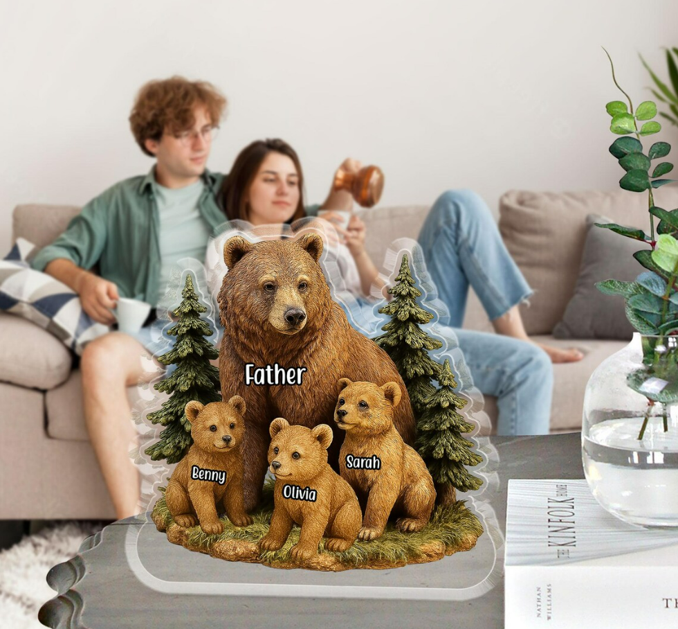 Custom Bear Dad Acrylic Plaque with Kids’ Names, Personalized Father’s Day Gift for Dad, Grandpa, or Husband, Unique Wildlife Decoration Keepsake