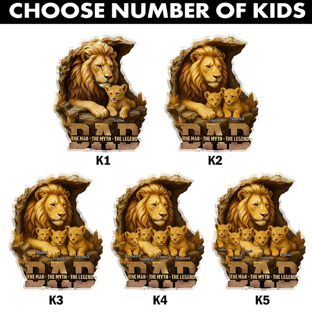 Personalized Lion Dad Acrylic Plaque with Kids' Names, Custom Father's Day Gift from Children, Dad Grandpa Husband Keepsake Decoration