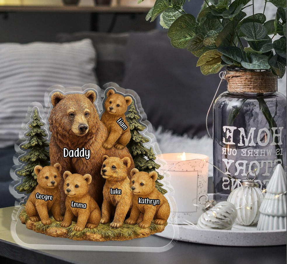 Custom Bear Dad Acrylic Plaque with Kids’ Names, Personalized Father’s Day Gift for Dad, Grandpa, or Husband, Unique Wildlife Decoration Keepsake