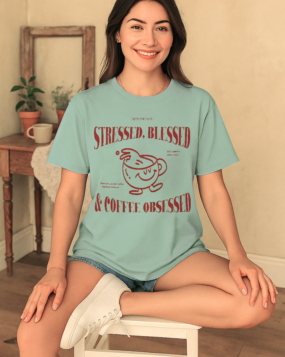 Comfort Colors 1717 shirt with red mug print and back print aesthetic