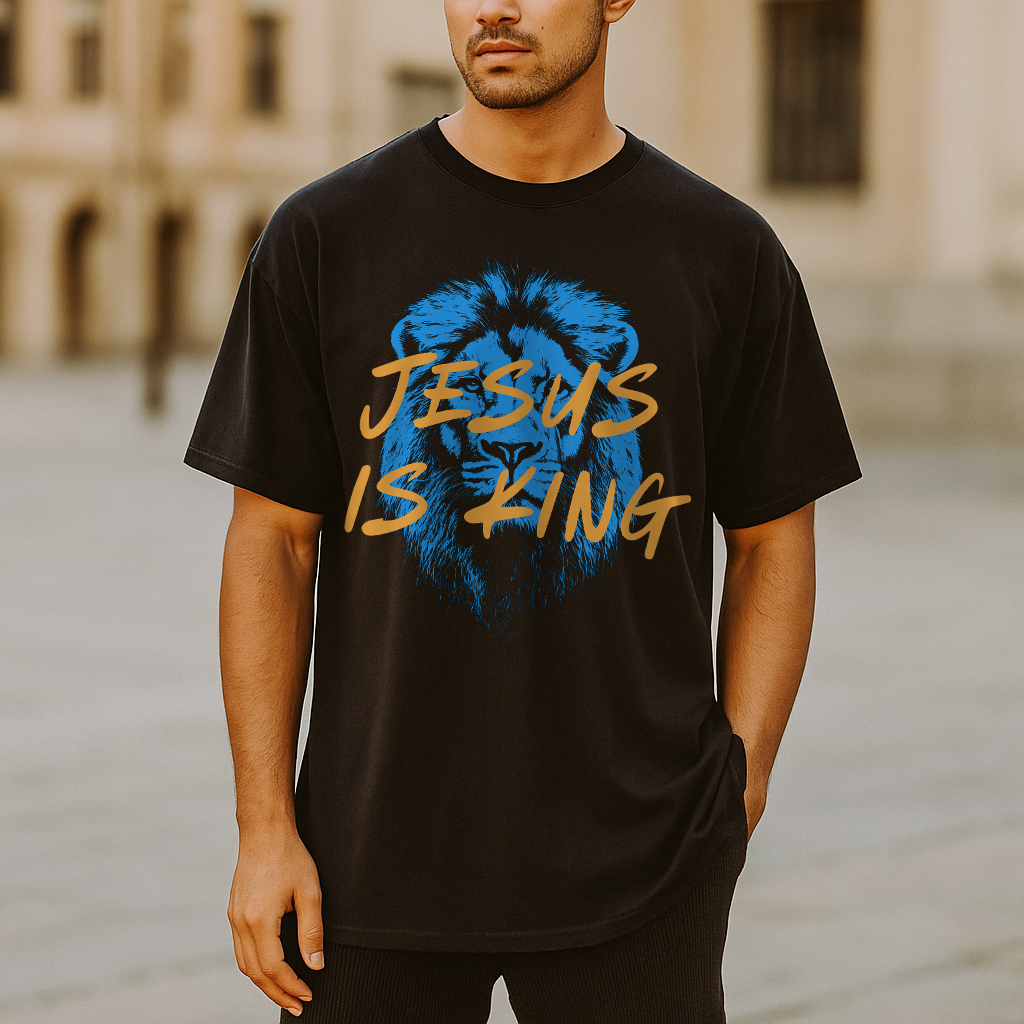 Jesus Is King Christian Lion Shirt in Black – Faith-Based Graphic Tee