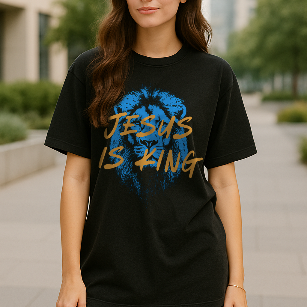 Jesus Is King Christian Lion Shirt in Black – Faith-Based Graphic Tee