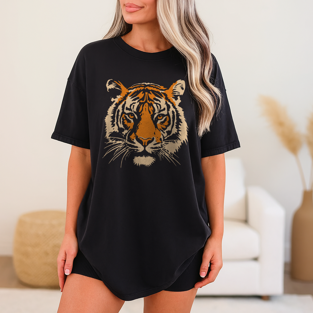 Black Comfort Colors 1717 Shirt with Vintage Tiger Graphic