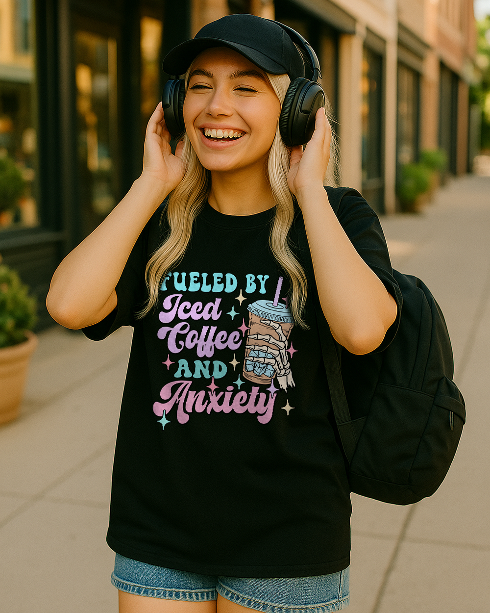 Fueled by Iced Coffee and Anxiety Shirt – Funny Comfort Colors 1717 Tee for Women