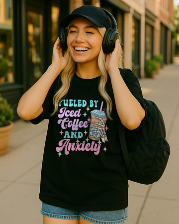 Fueled by Iced Coffee and Anxiety Shirt – Funny Comfort Colors 1717 Tee for Women