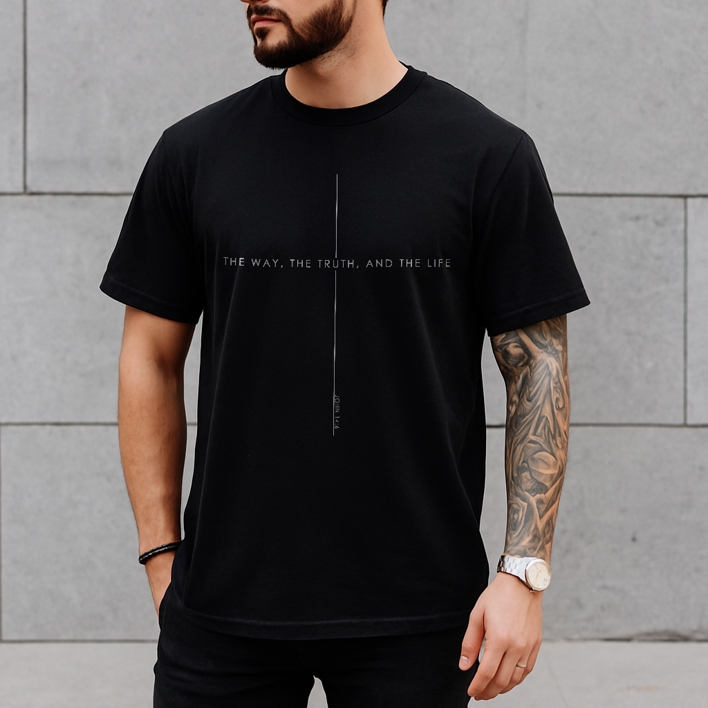 Pepper-colored Jesus is King shirt with John 14:6 scripture graphic