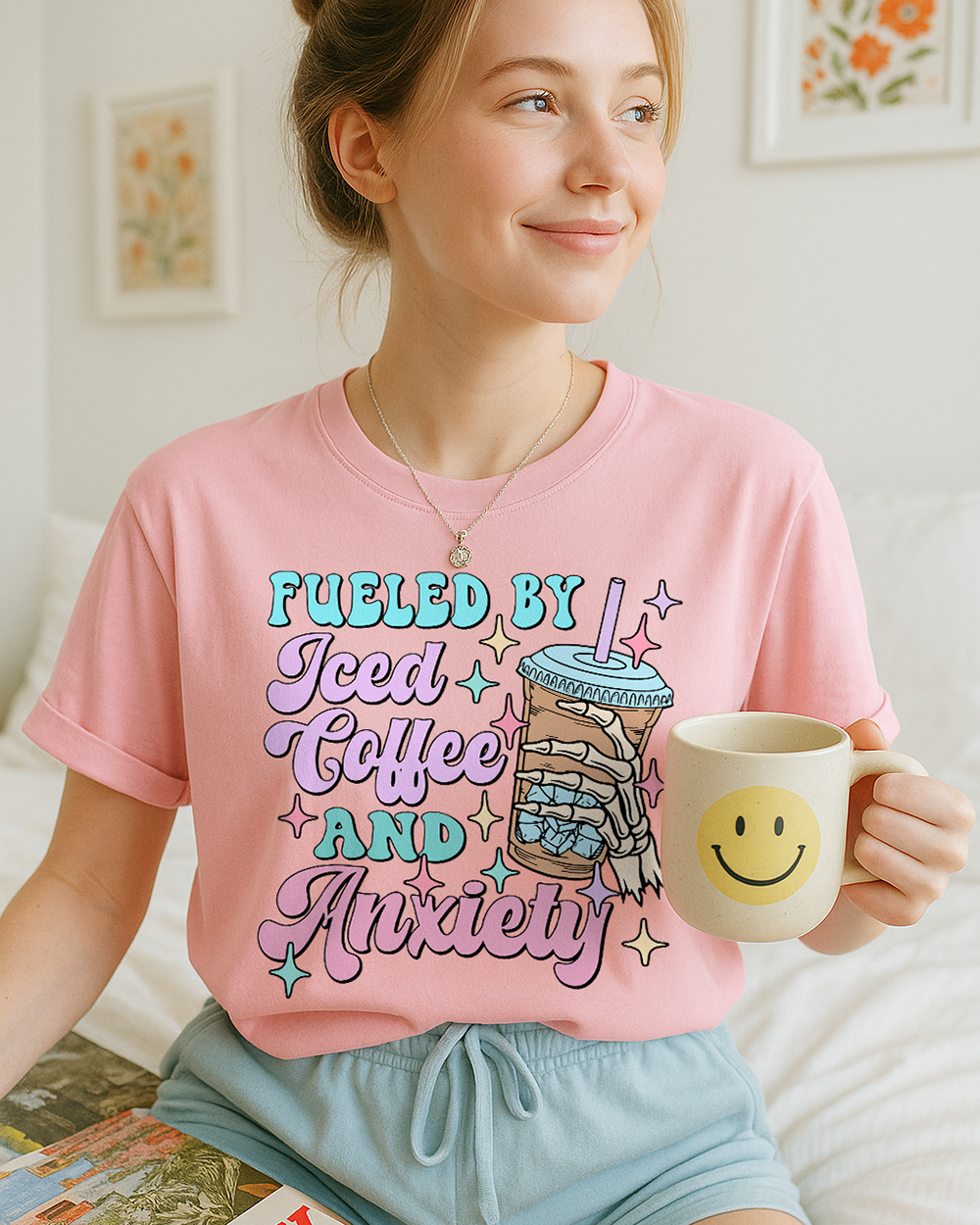 Fueled by Iced Coffee and Anxiety Shirt – Funny Comfort Colors 1717 Tee for Women