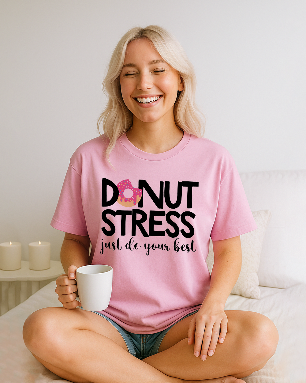 Comfort Colors tee with pink donut back-to-school encouragement graphic
