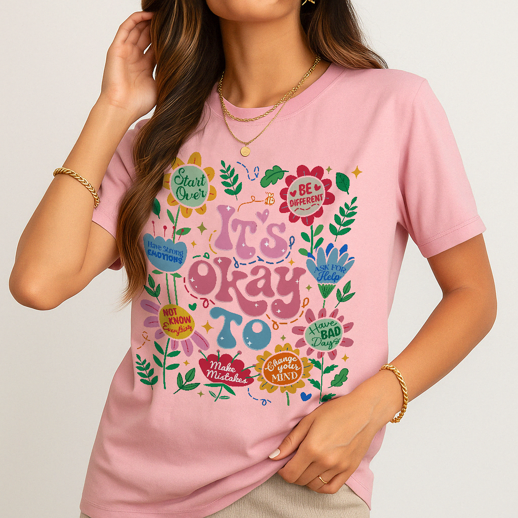 Blossom Comfort Colors 1717 shirt with floral “It’s Okay to Make Mistakes” mental health quote