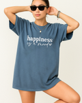 Blue Jean Comfort Colors 1717 shirt with “Happiness Is A Mood” quote, mental health positivity tee