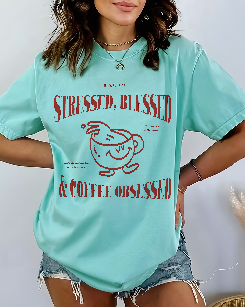 Comfort Colors 1717 shirt with 90s espresso graphic design
