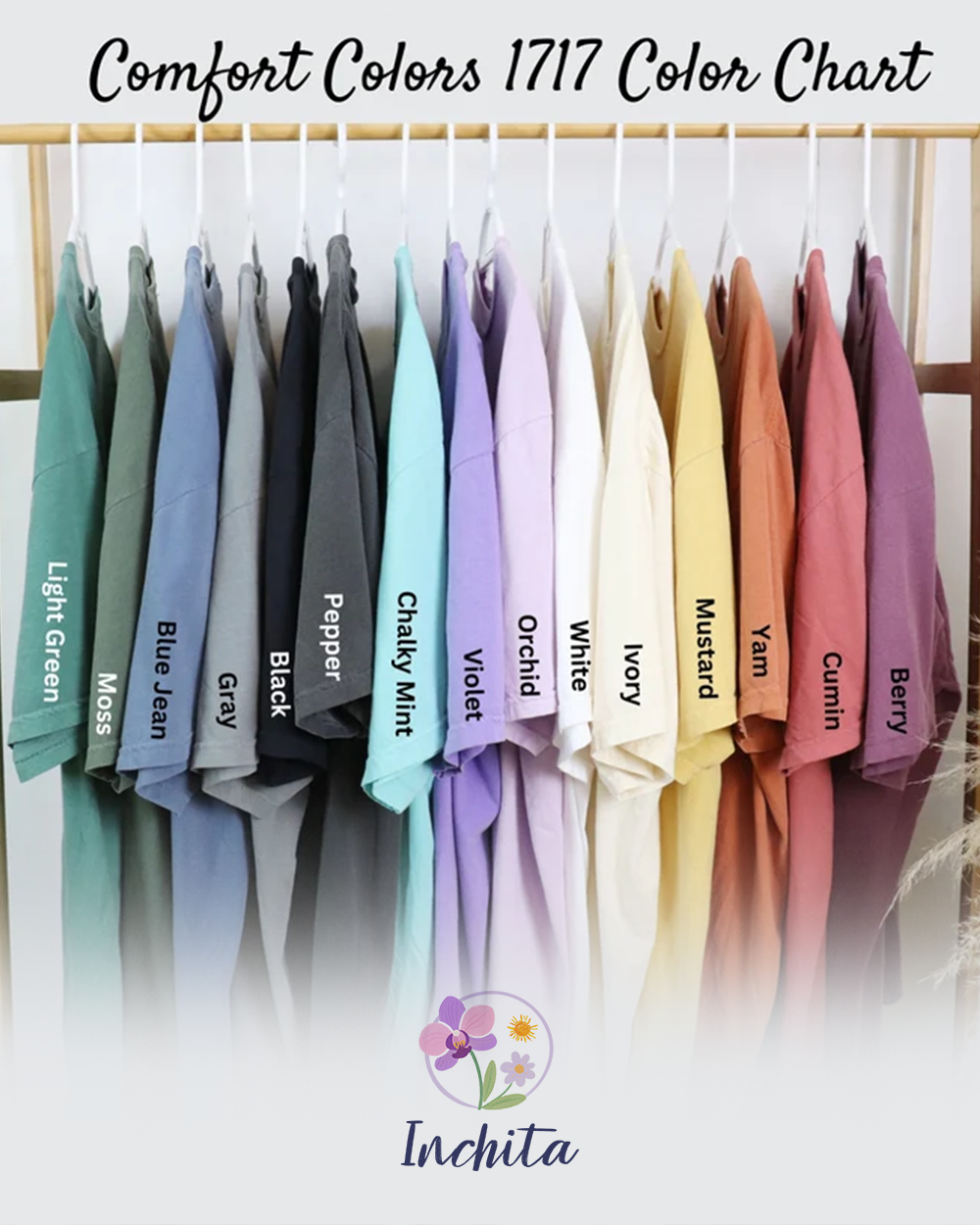 Color guide for Comfort Colors garment-dyed shirts – pastel, earthy, vintage hues