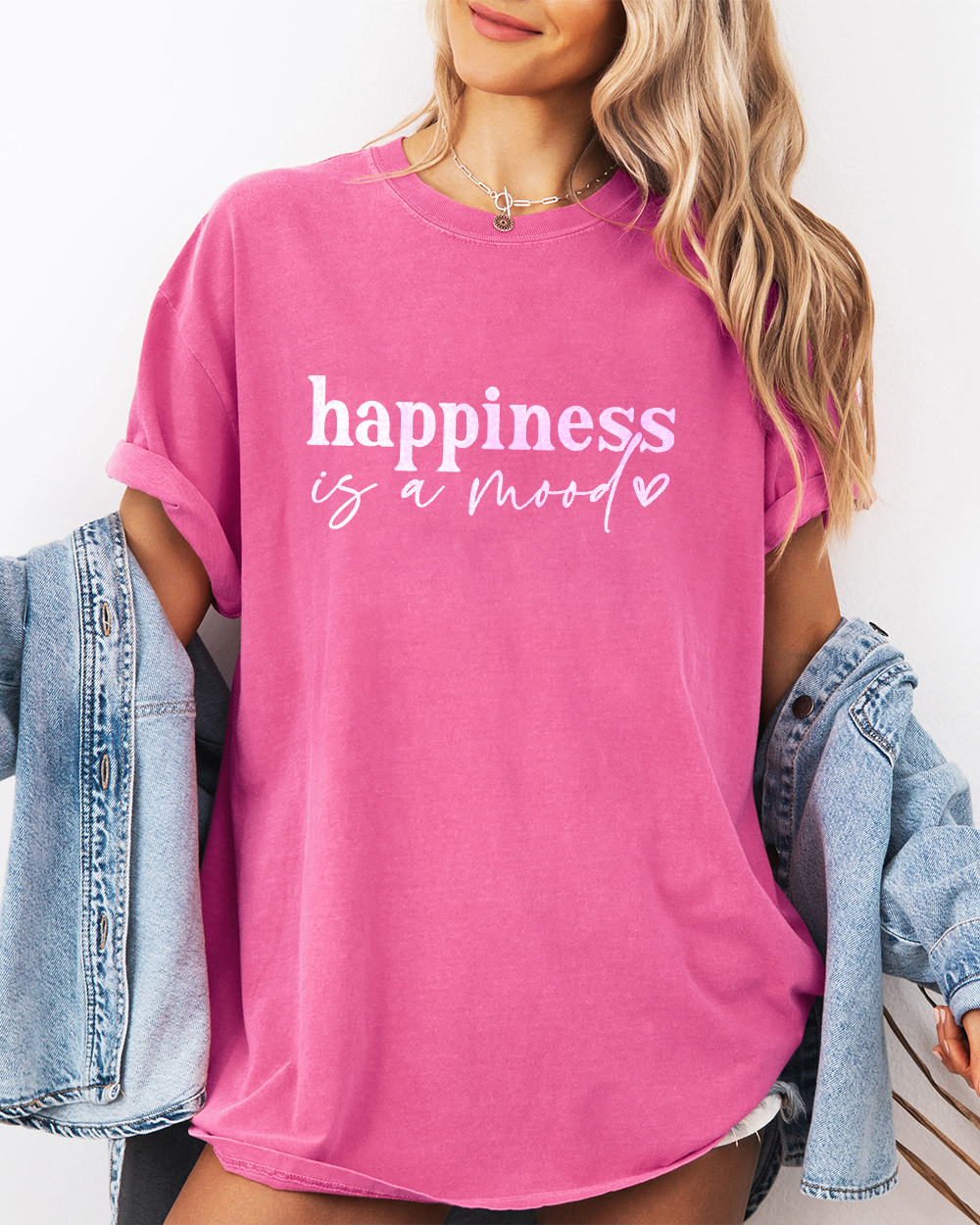 Crunchberry Comfort Colors 1717 shirt with positive “Happiness Is A Mood” message, motivational t-shirt