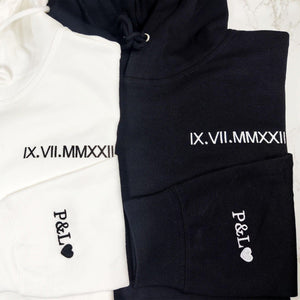 Custom Embroidered Roman Numeral Date Hoodies for Couples
