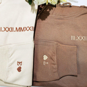 Custom Embroidered Roman Numeral Date Hoodies for Couples