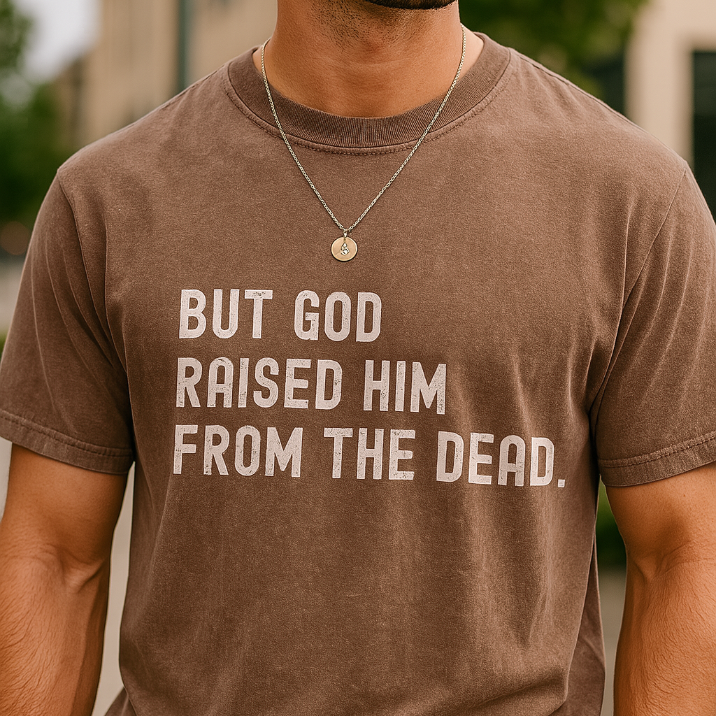 Ivory shirt Christian gift idea with Acts 13:30 quote