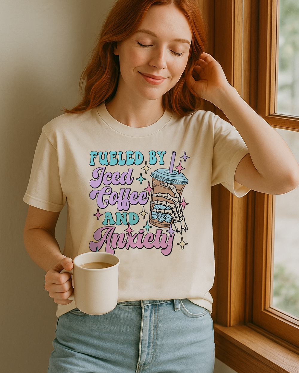 Fueled by Iced Coffee and Anxiety Shirt – Funny Comfort Colors 1717 Tee for Women