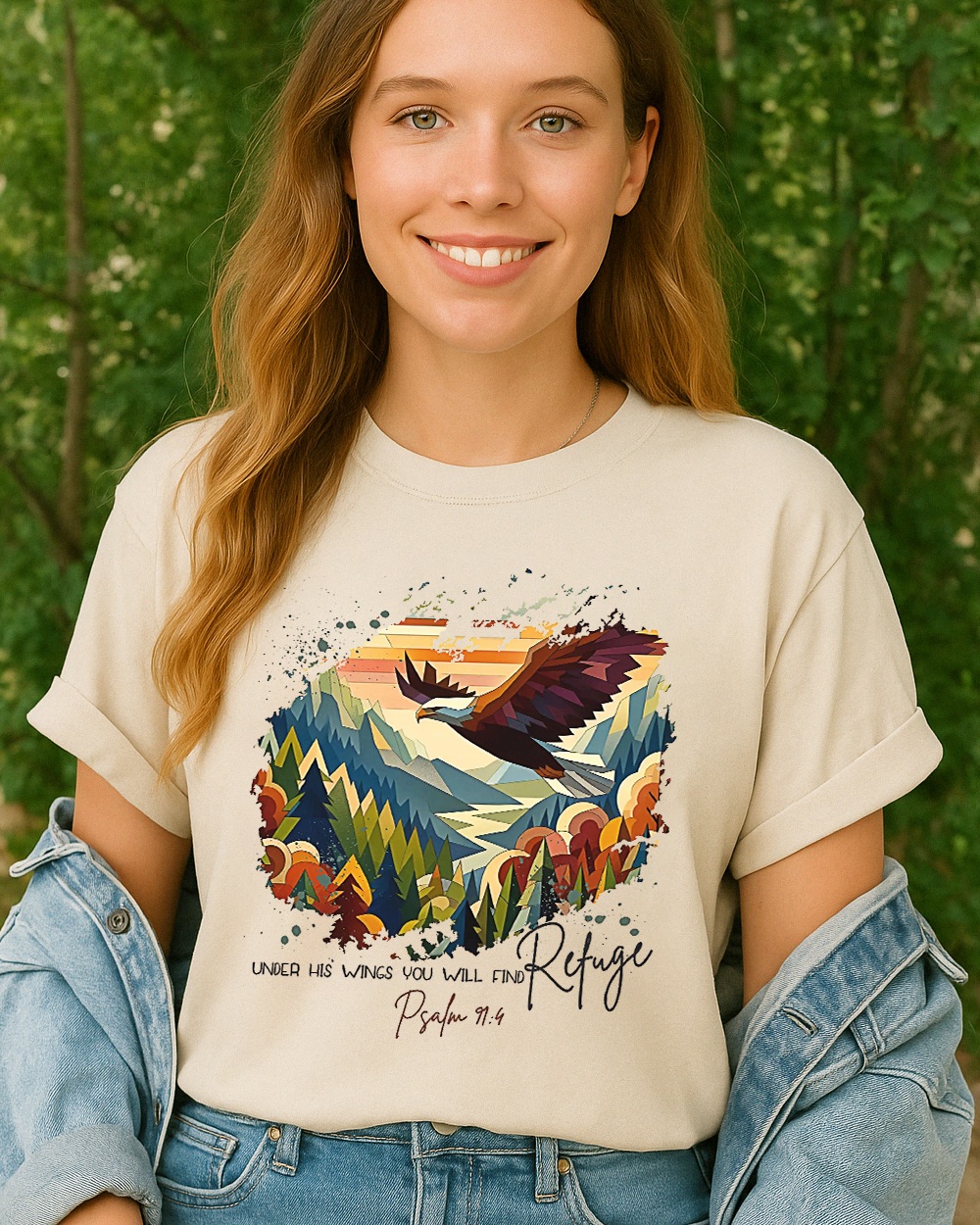 Psalm 91 Shirt – He Will Cover You with His Feathers Comfort Colors Christian Tee