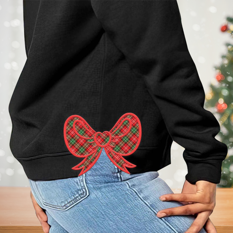 Merry Christmas Embroidered Sweatshirt with Coquette Bow and side cut-out