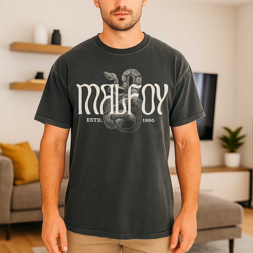 Woman modeling oversized Pepper black Malfoy shirt in living room