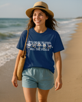 Midnight navy Comfort Colors tee with cute flower illustrations and mental health message.