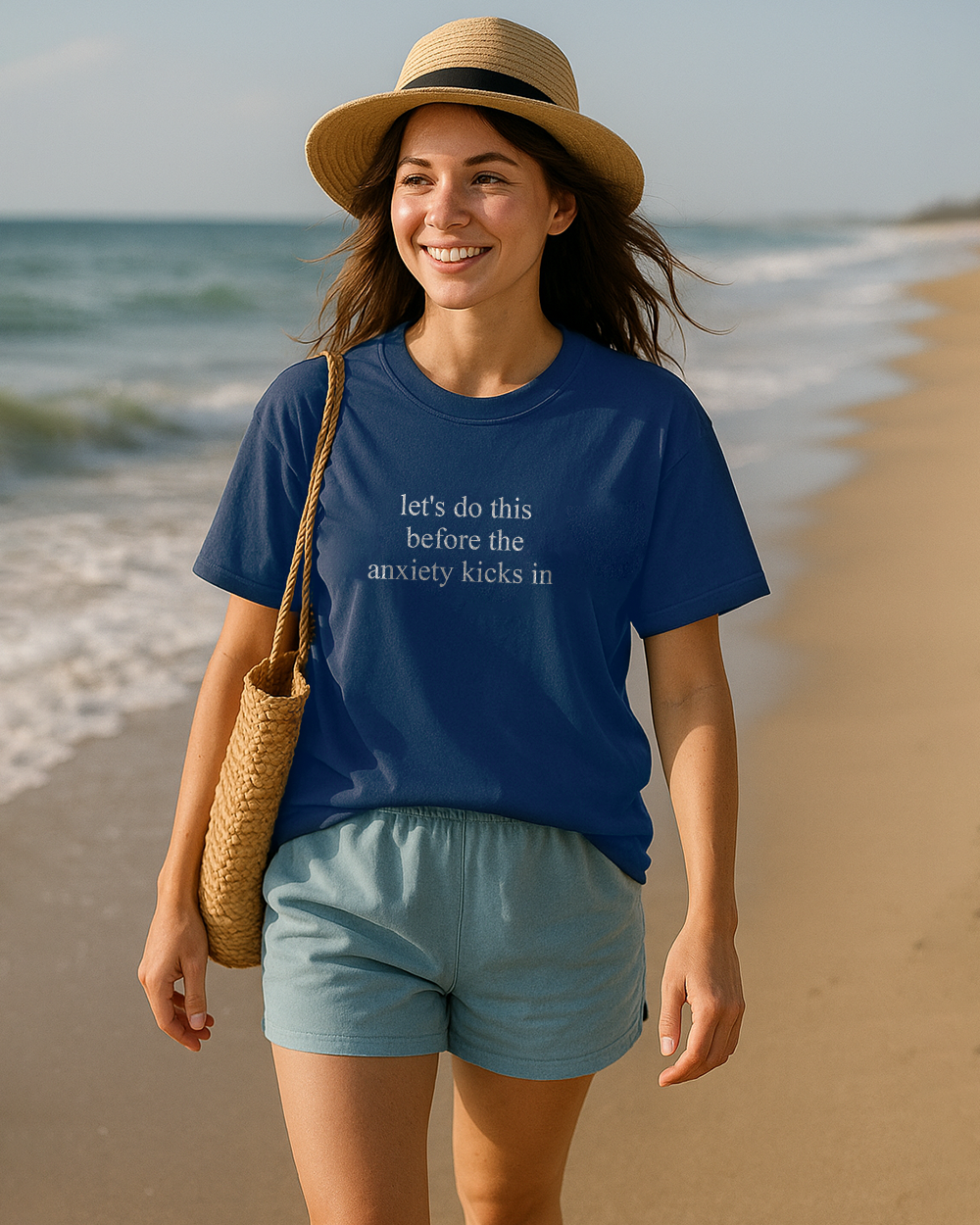 Midnight blue Comfort Colors 1717 shirt with funny anxiety phrase