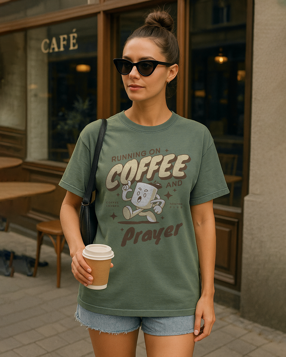 Moss Comfort Colors 1717 shirt with vintage prayer and coffee humor design