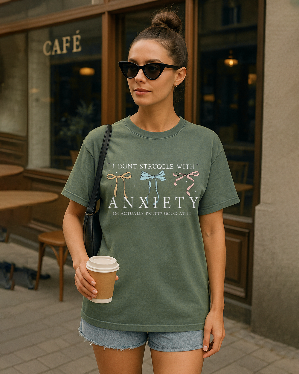 Moss Comfort Colors 1717 shirt with funny quote and bow graphic for anxiety humor