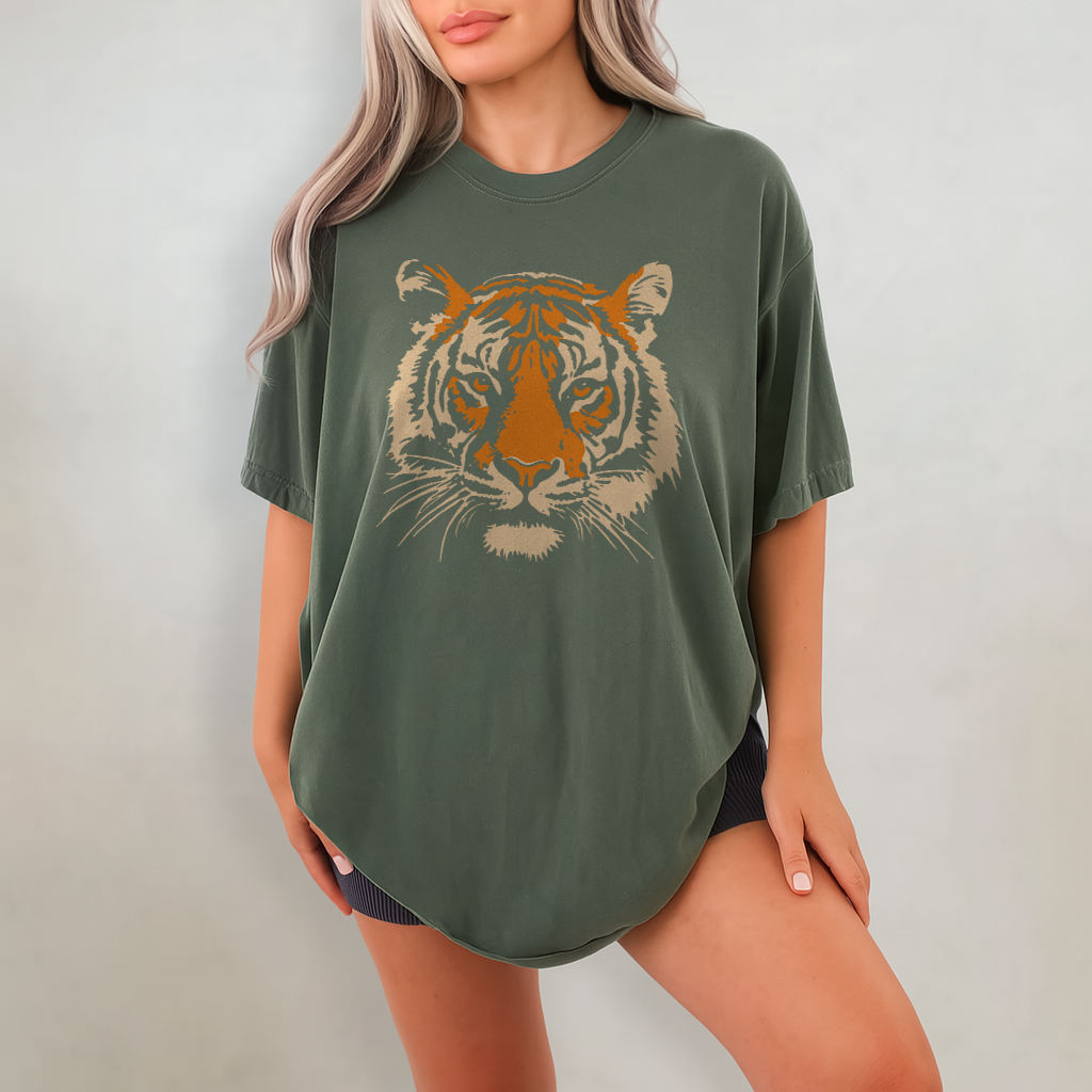 Black Comfort Colors 1717 Shirt with Vintage Tiger Graphic