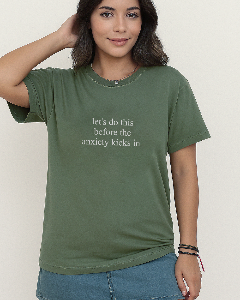 Moss Comfort Colors 1717 shirt with “Before the Anxiety Kicks In” humorous mental health design