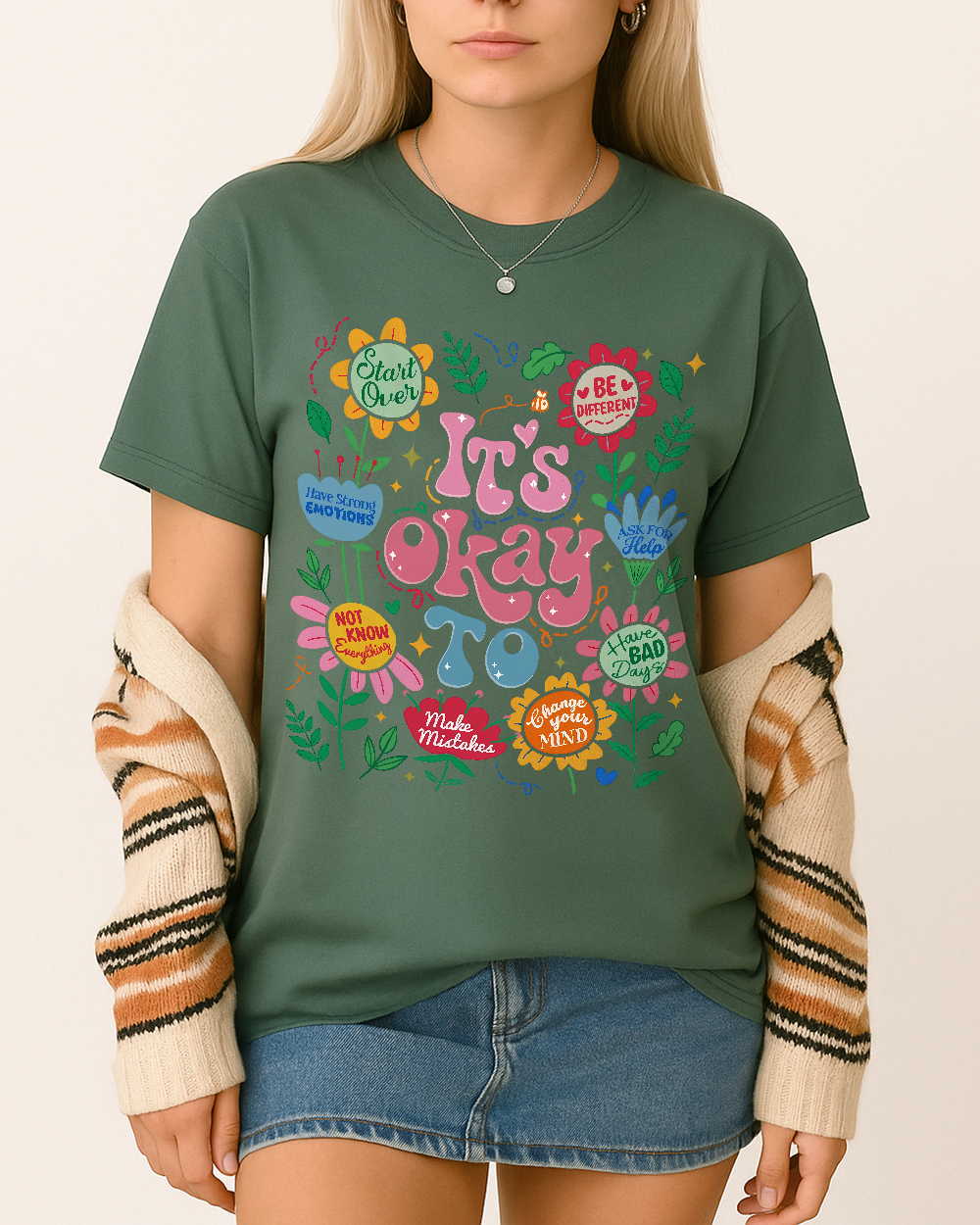 Moss Comfort Colors 1717 shirt with retro flowers and healing message