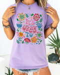 Orchid Comfort Colors 1717 shirt with cheerful “It’s Okay to Make Mistakes” quote and colorful illustration
