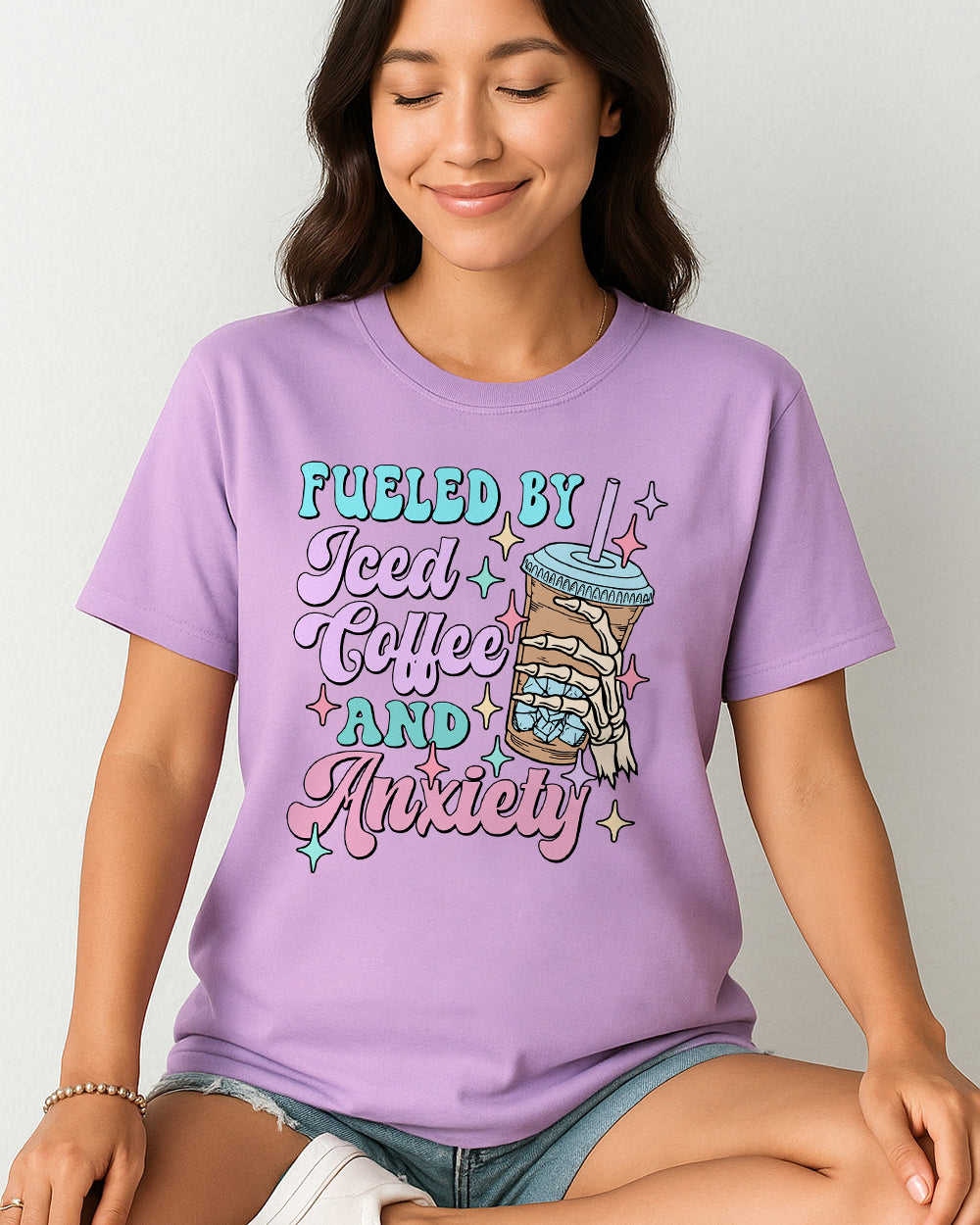 Fueled by Iced Coffee and Anxiety Shirt – Funny Comfort Colors 1717 Tee for Women