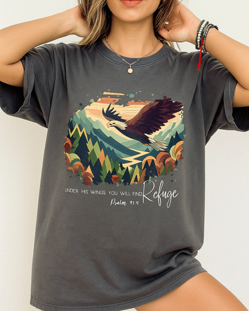 Psalm 91 Shirt – He Will Cover You with His Feathers Comfort Colors Christian Tee