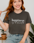 Pepper Comfort Colors 1717 shirt with uplifting “Happiness Is A Mood” design, bold positivity shirt