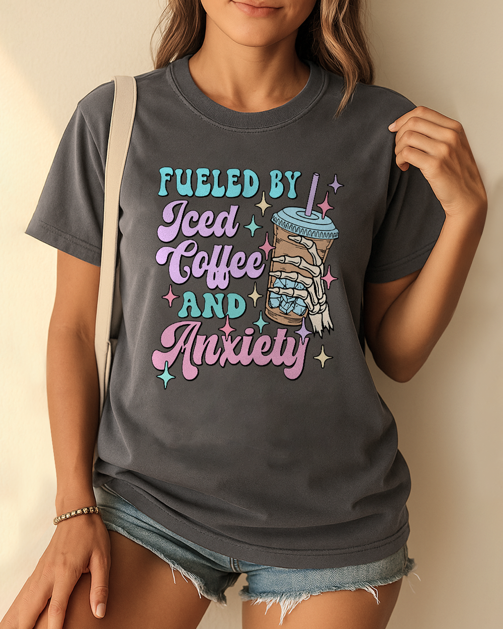 Fueled by Iced Coffee and Anxiety Shirt – Funny Comfort Colors 1717 Tee for Women