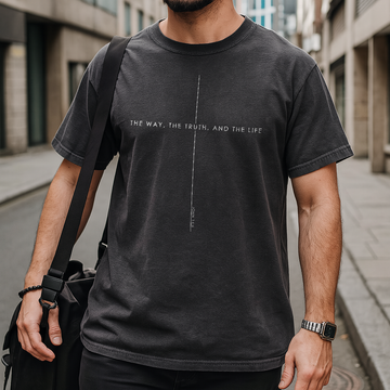 Pepper-colored Jesus is King shirt with John 14:6 scripture graphic