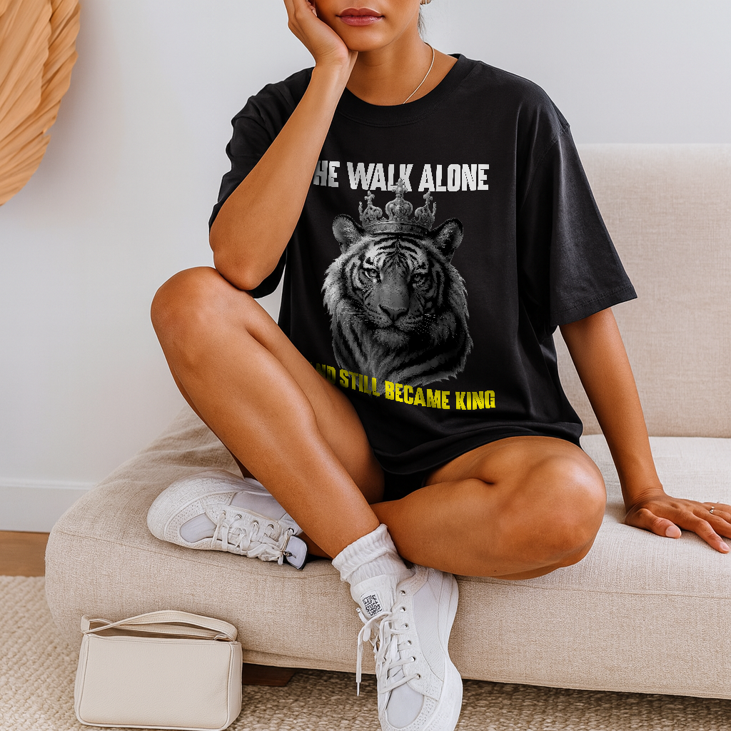 He Walk Alone King Tee, Vintage Comfort Colors 1717 Graphic Tiger Shirt for Men & Women, Bold Comfort Color Shirt for Alpha Vibes