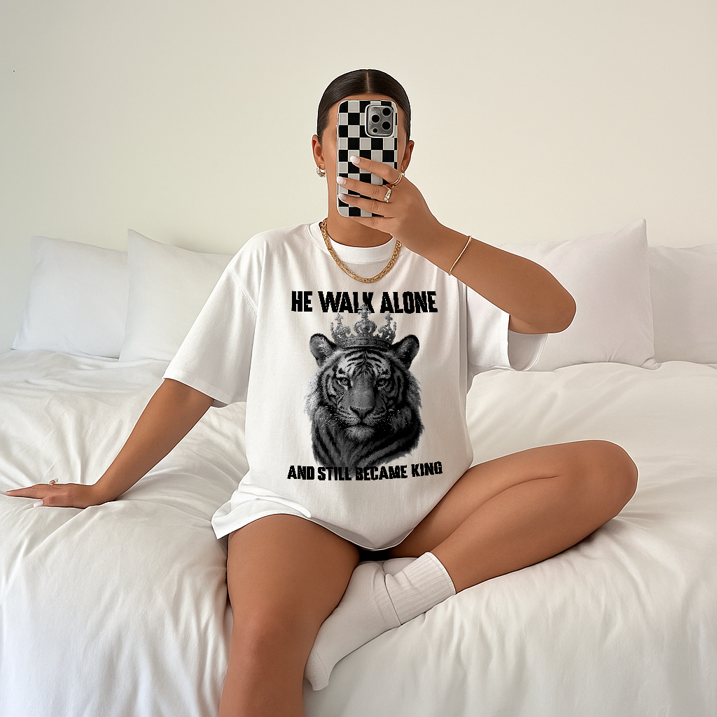 He Walk Alone King Tee, Vintage Comfort Colors 1717 Graphic Tiger Shirt for Men & Women, Bold Comfort Color Shirt for Alpha Vibes